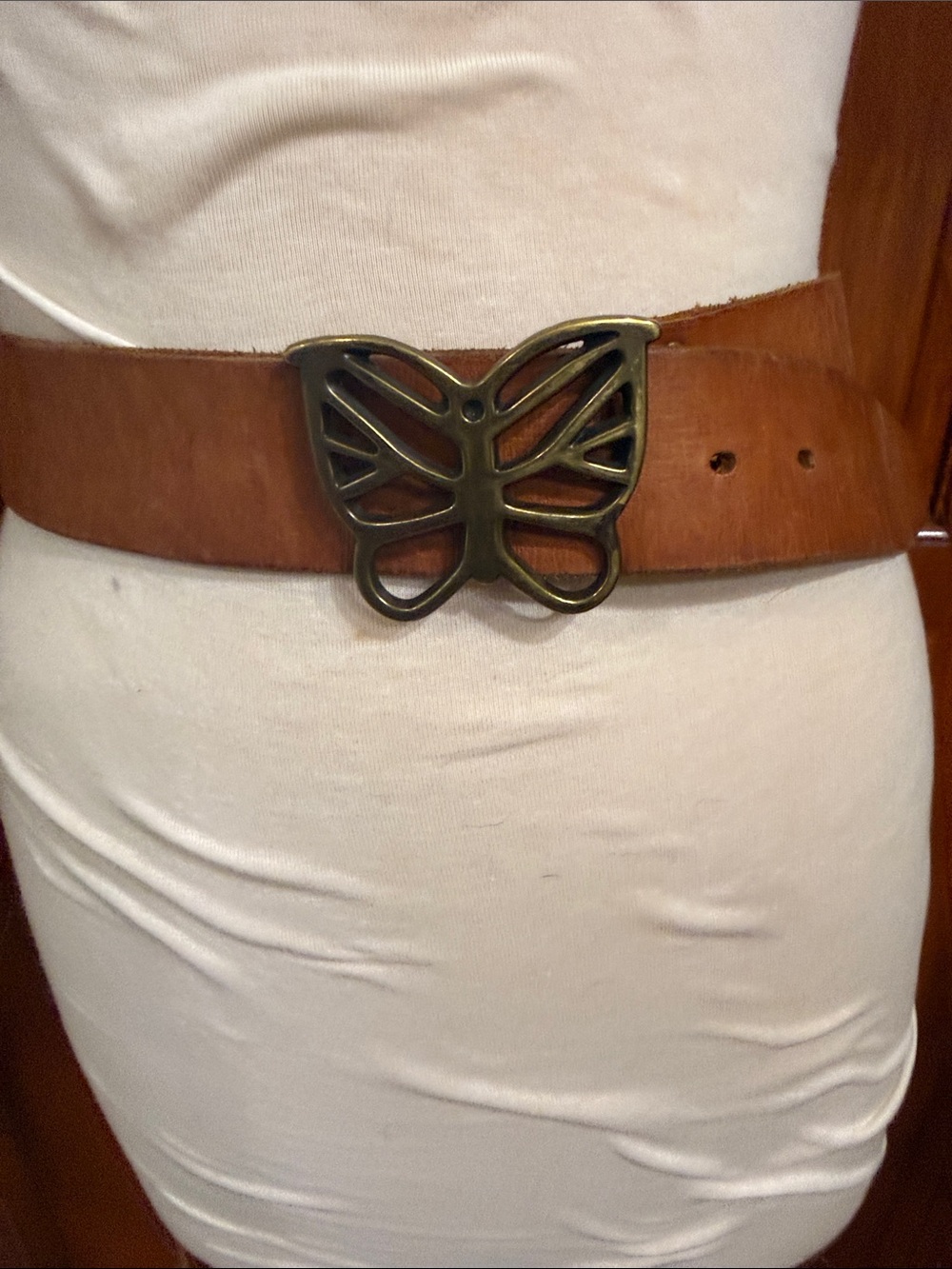 American Eagle Outfitters Brown Leather Belt with Butterfly Buckle